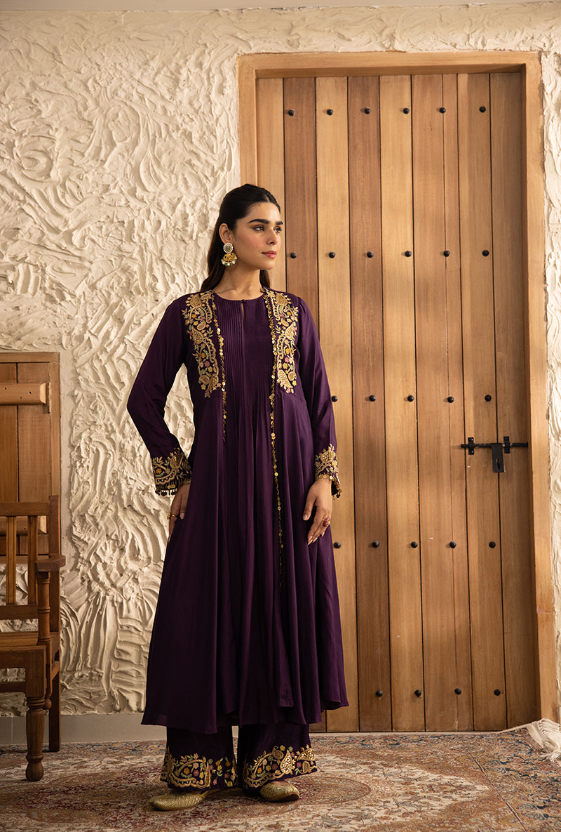 Purple Heavy Jacket Masakali Kurta Set