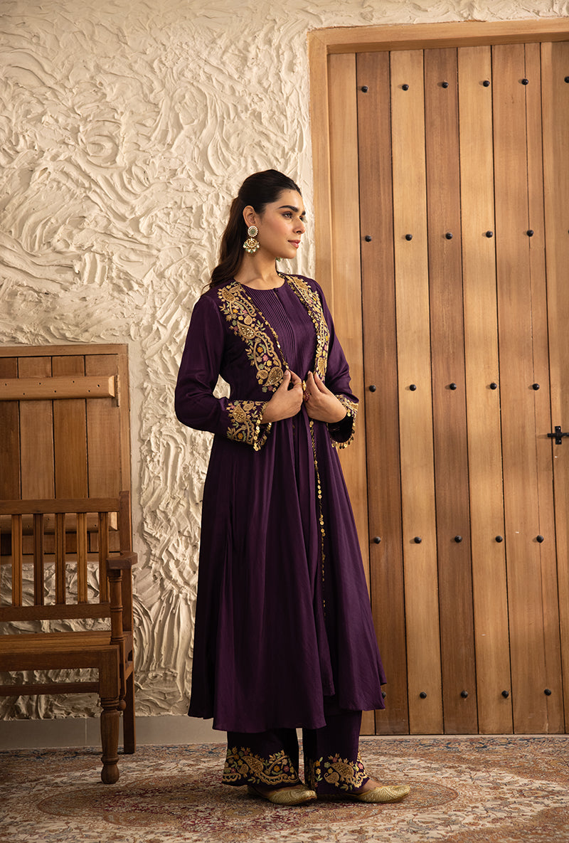 Purple Heavy Jacket Masakali Kurta Set