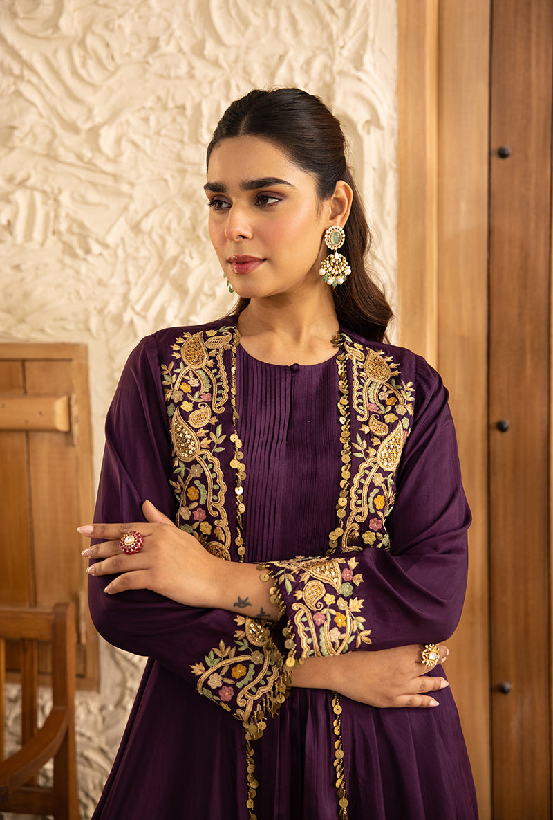 Purple Heavy Jacket Masakali Kurta Set