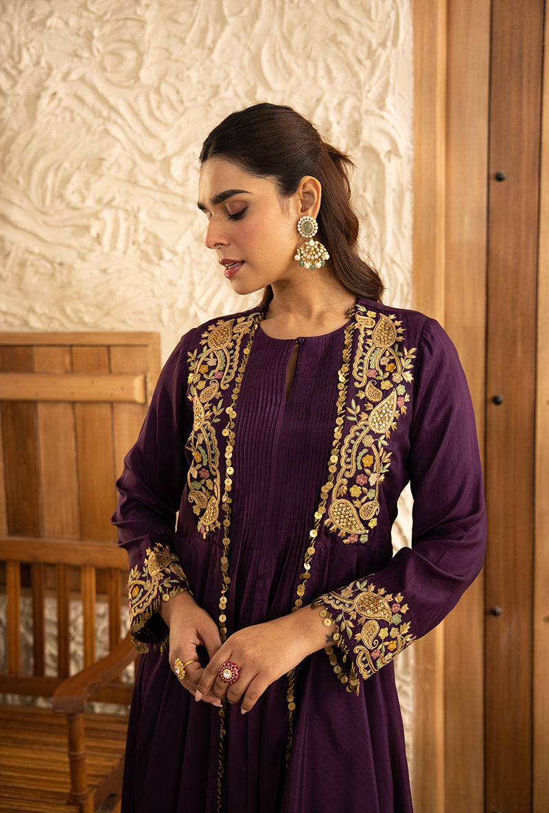 Purple Heavy Jacket Masakali Kurta Set