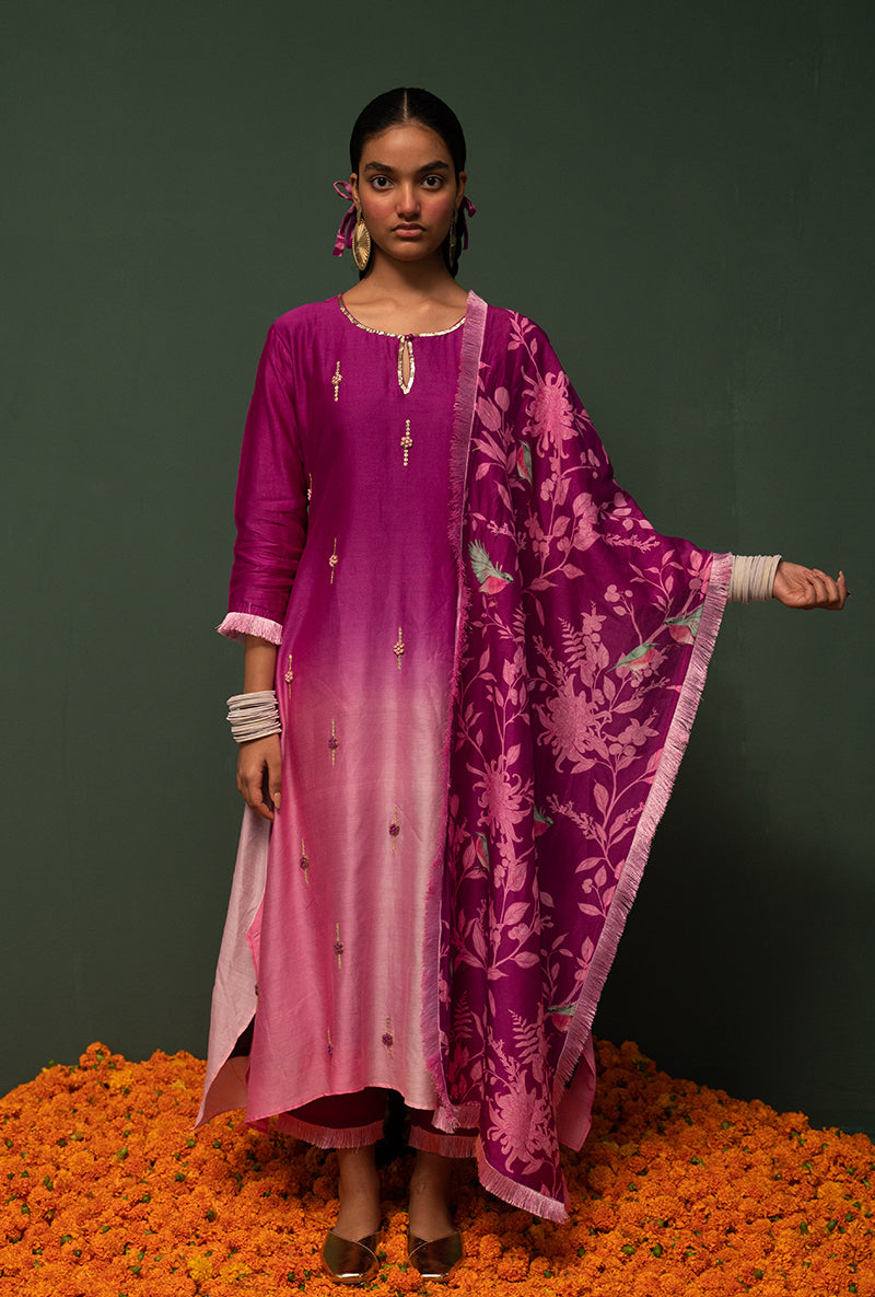 Wine Ombre Asymmetrical Sasha Kurta Set