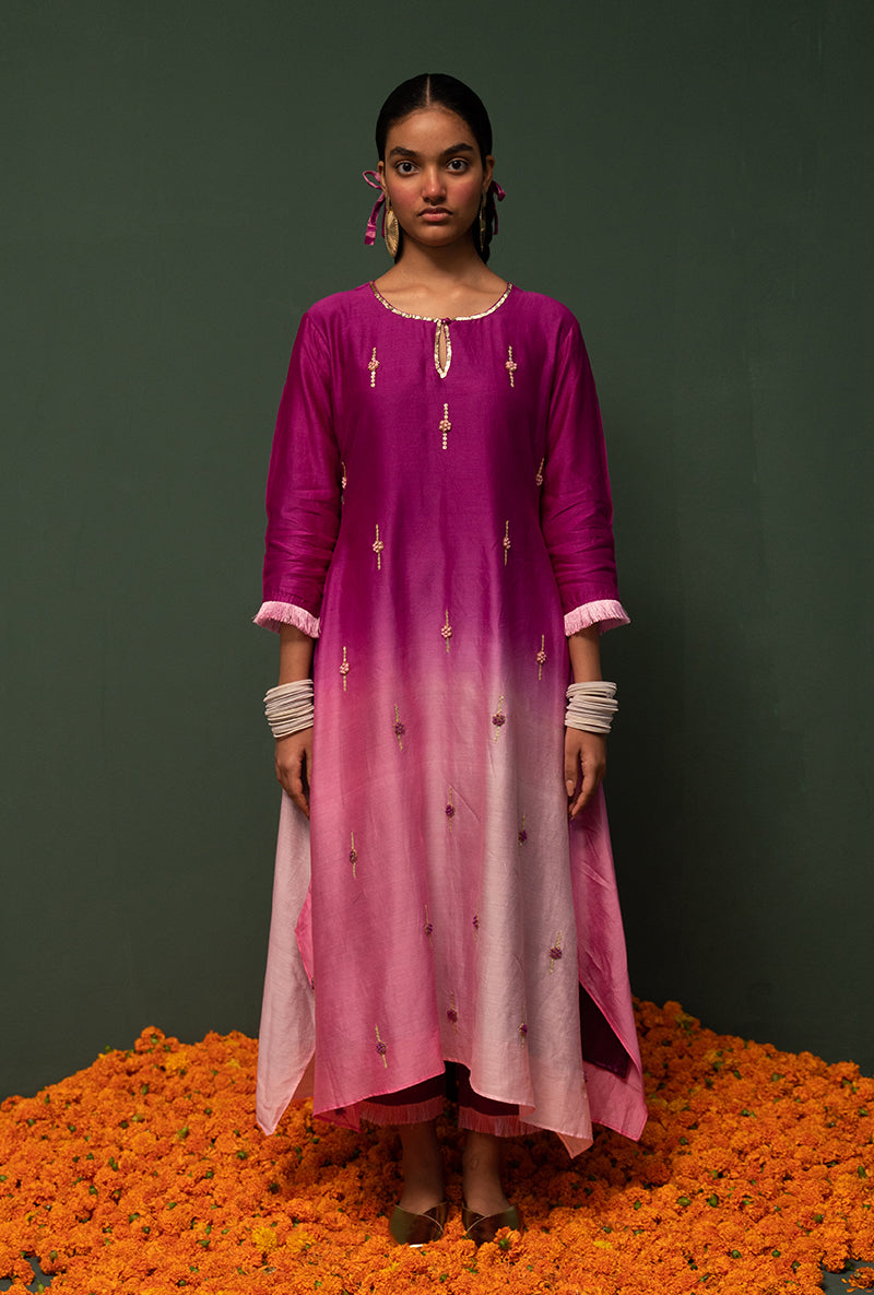 Wine Ombre Asymmetrical Sasha Kurta Set