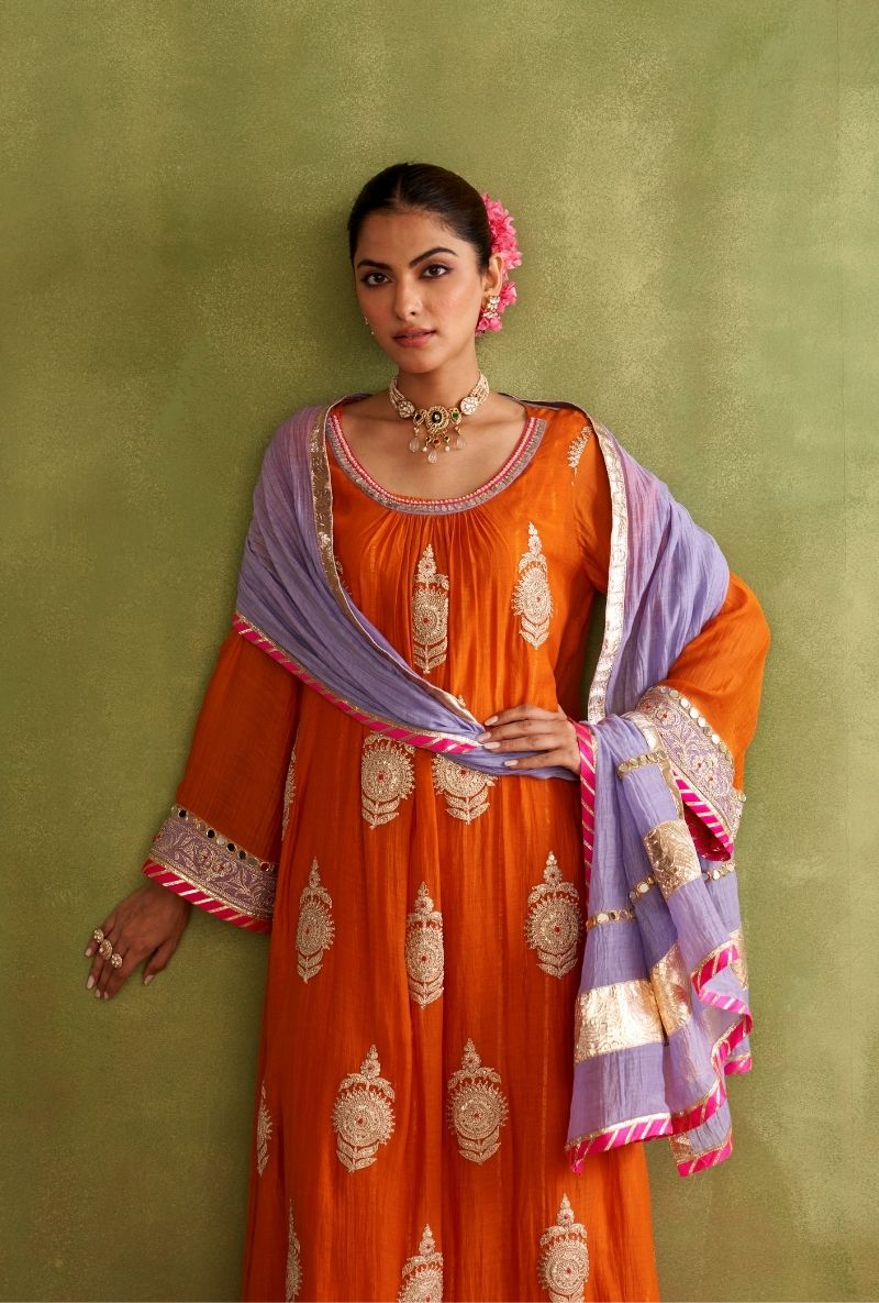 Orange Big Motifs Morbagh Kurta Set
