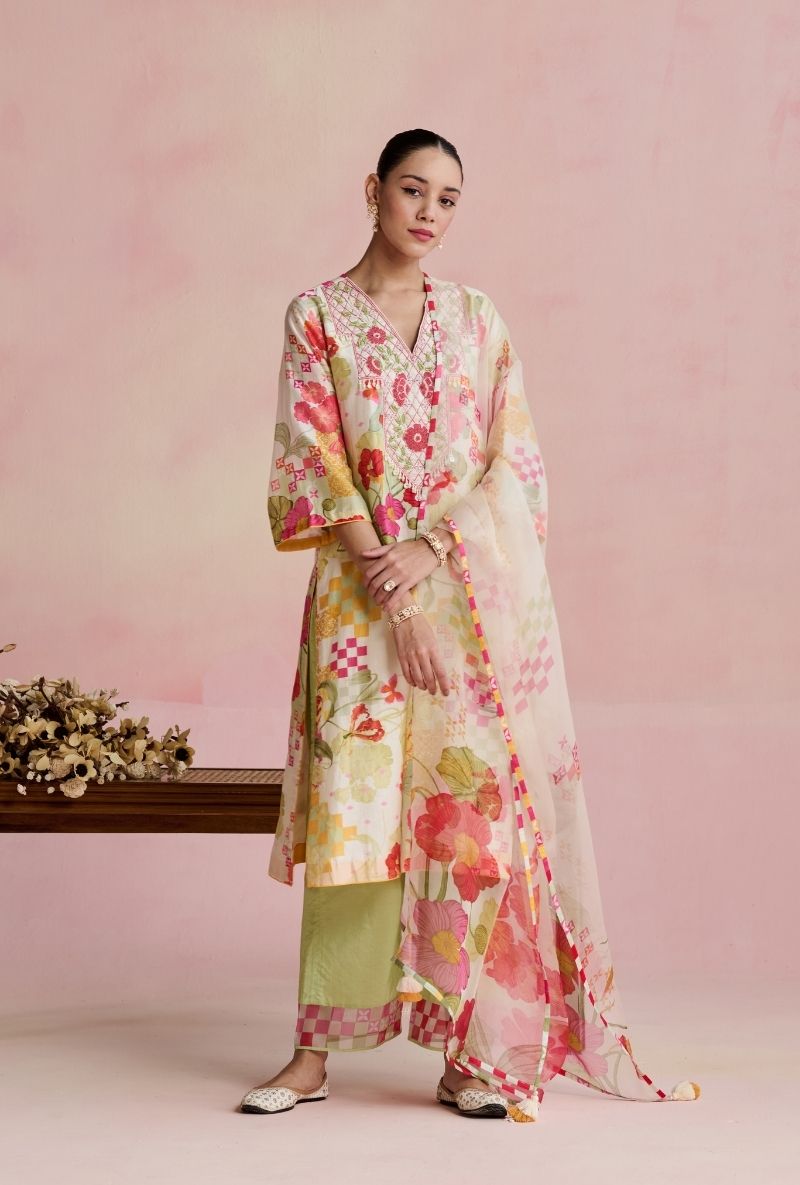 Multi Color Heavy Embroidered Yoke Amara Kurta Set