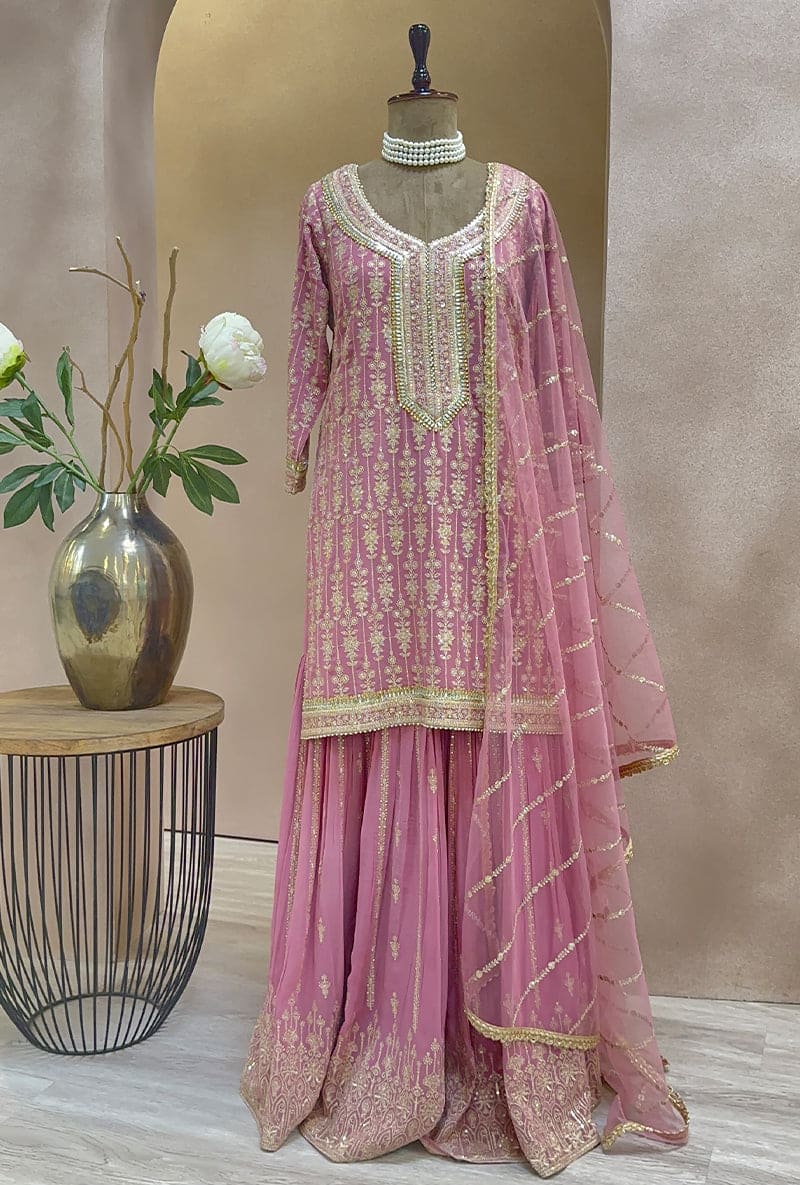 Mauve Pink Zari Hoor Gharara Set