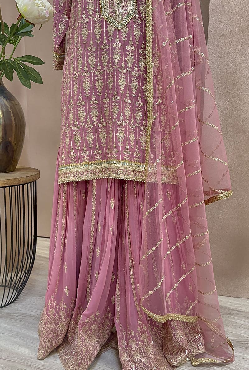 Mauve Pink Zari Hoor Gharara Set