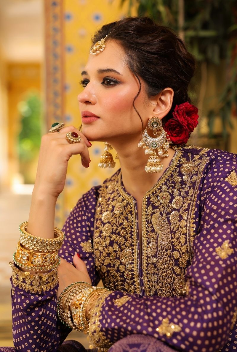 Purple Printed Mehfil Sharara Set
