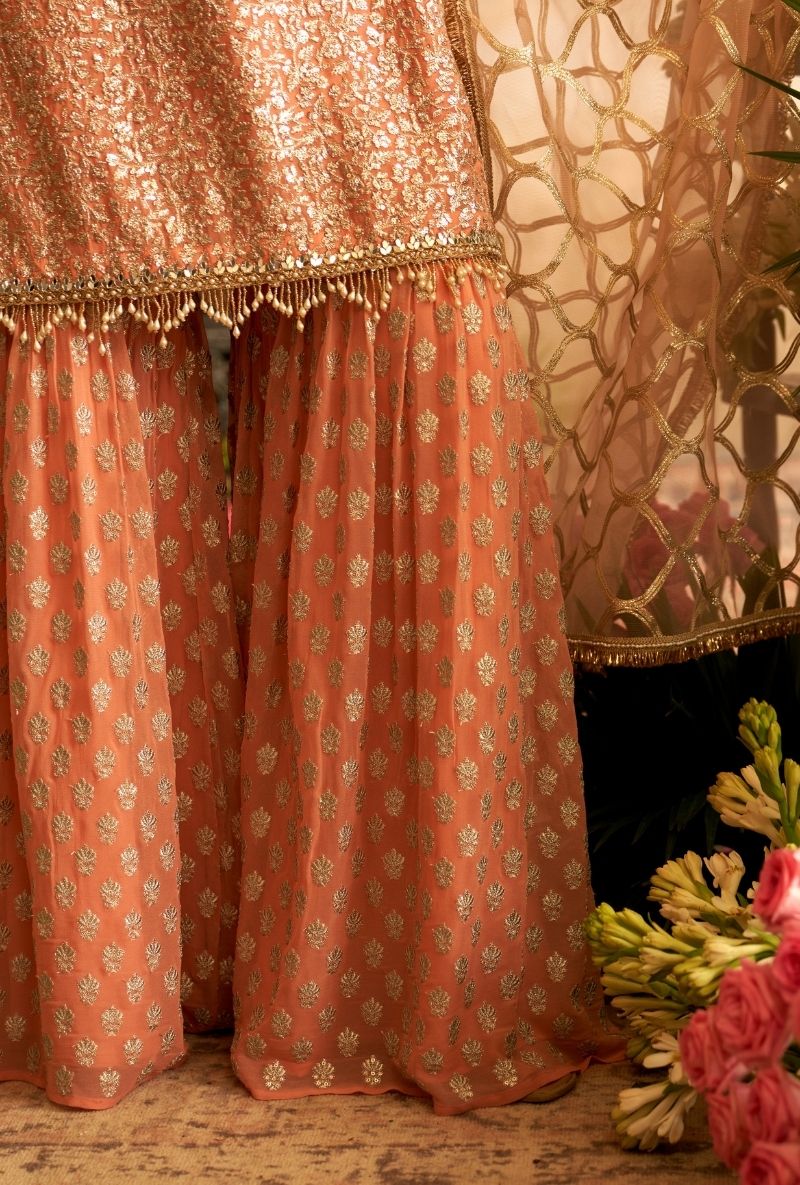 Pink Heavy Sequin Embroidery Rumi Gharara Set