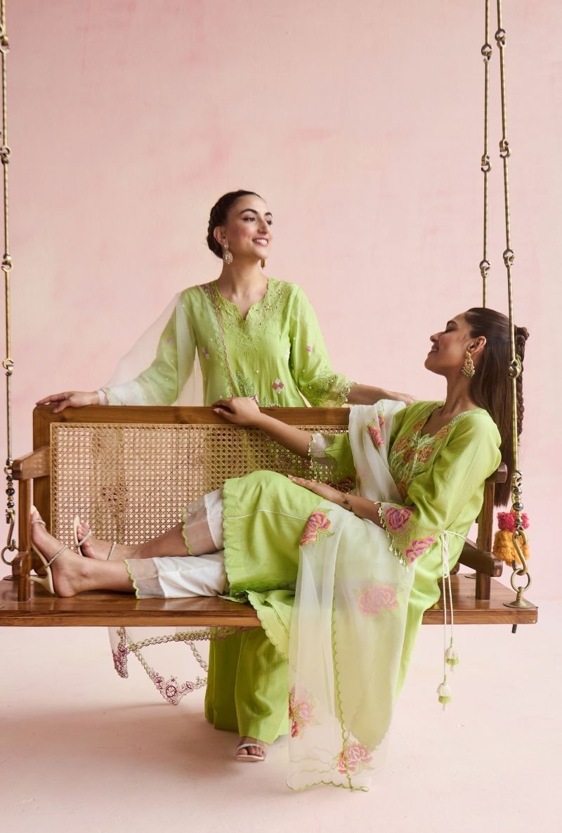Light Green Cut Dana Embroidered Amara Sharara Set