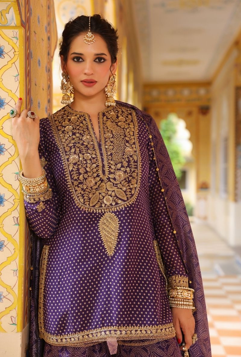 Purple Printed Mehfil Sharara Set