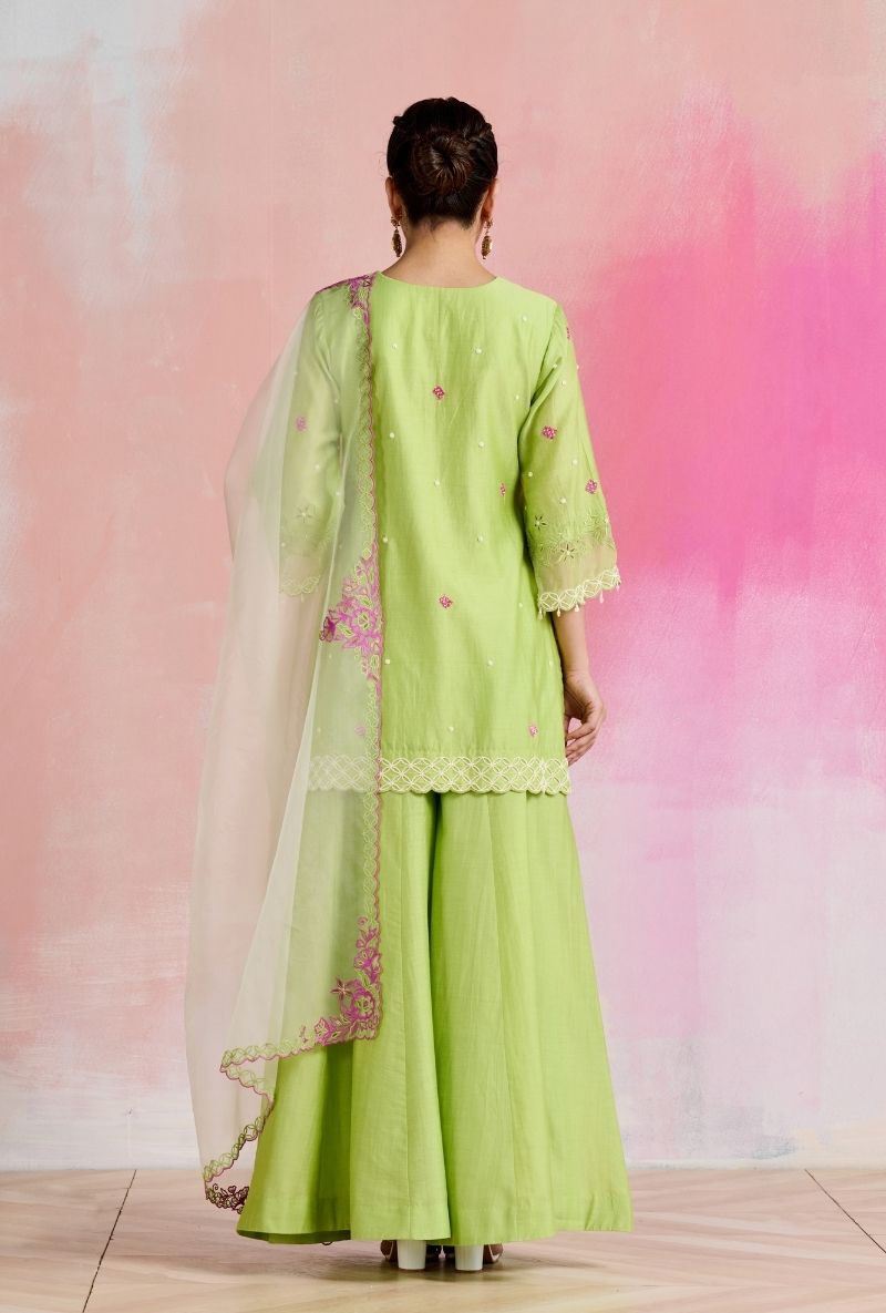 Light Green Cut Dana Embroidered Amara Sharara Set