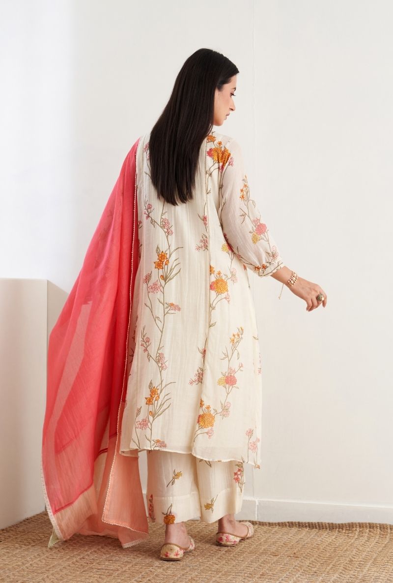 Ivory Floral Print Ruhi 2.0 Kurta Set
