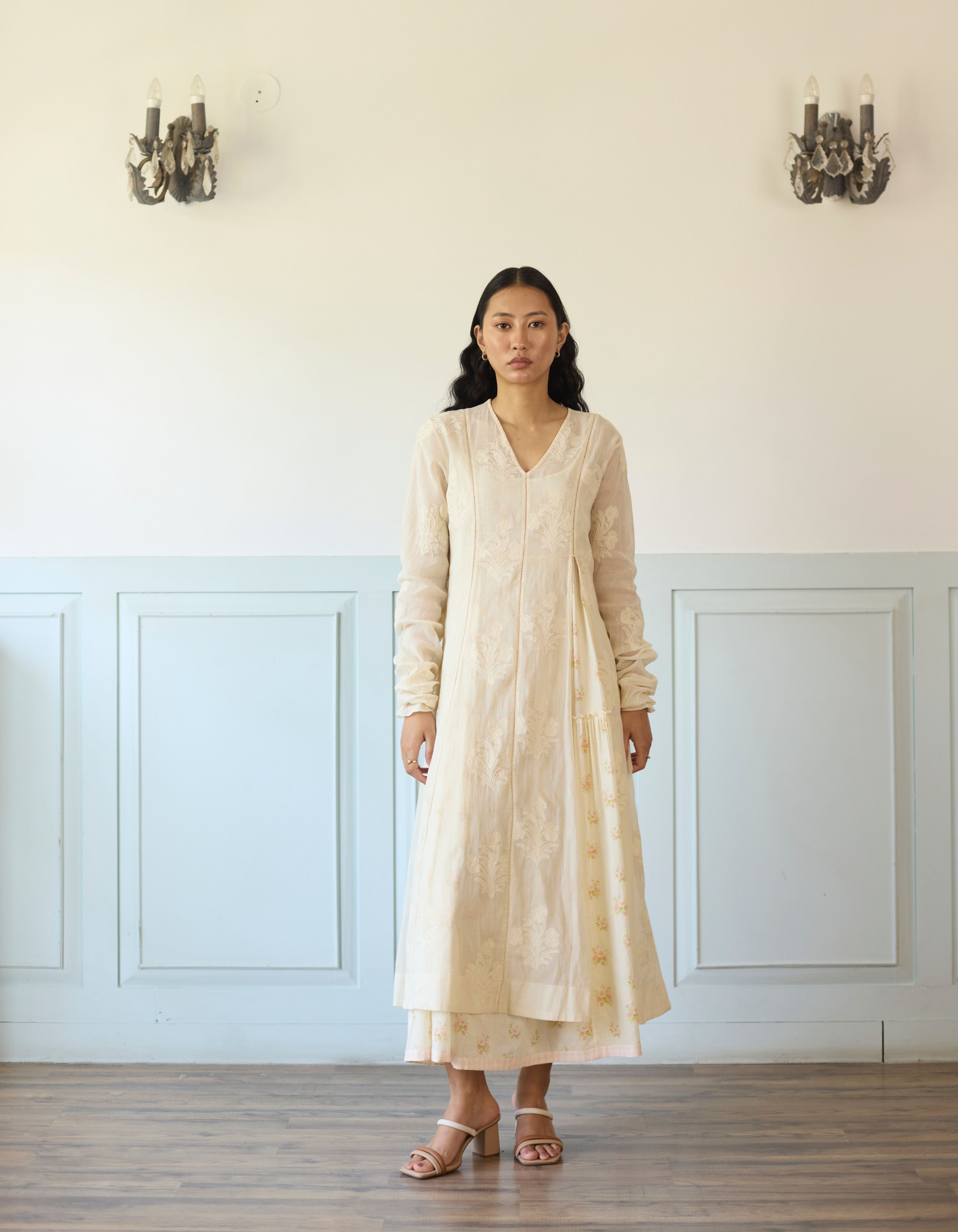 Ivory Thread Work Full Sleeve Overlay Amelia Dress