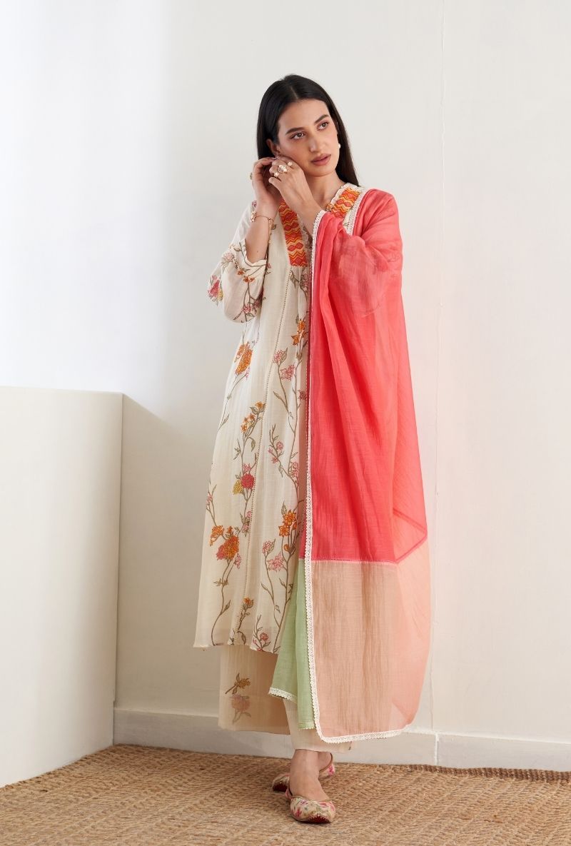 Ivory Floral Print Ruhi 2.0 Kurta Set