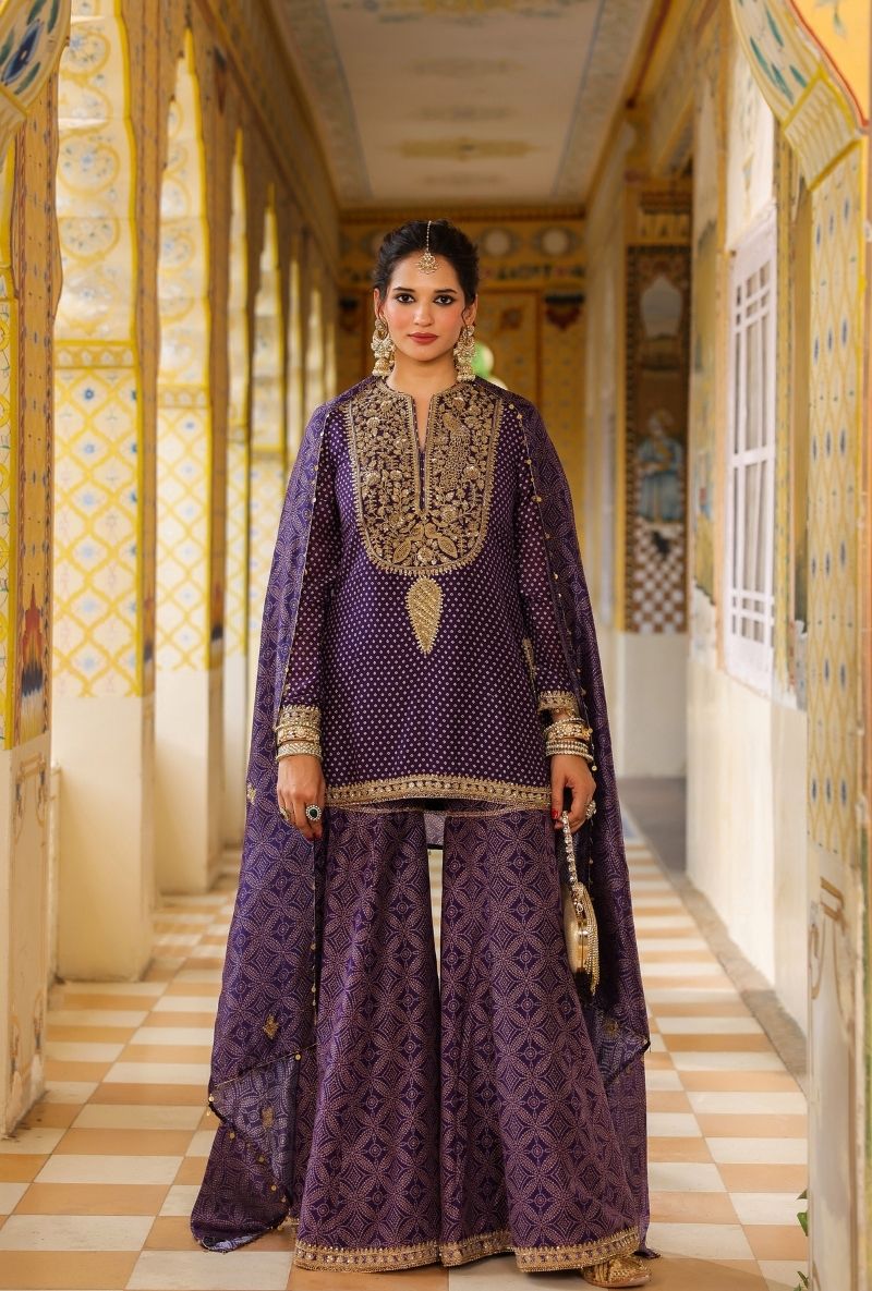 Purple Printed Mehfil Sharara Set