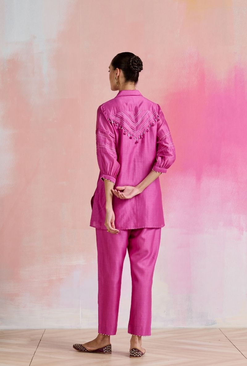 Magenta Pink Collared Amara Co-Ord Set