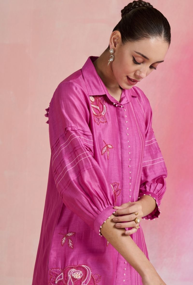 Magenta Pink Collared Amara Co-Ord Set