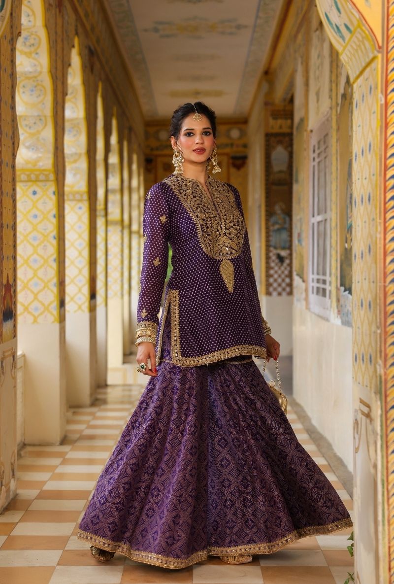 Purple Printed Mehfil Sharara Set