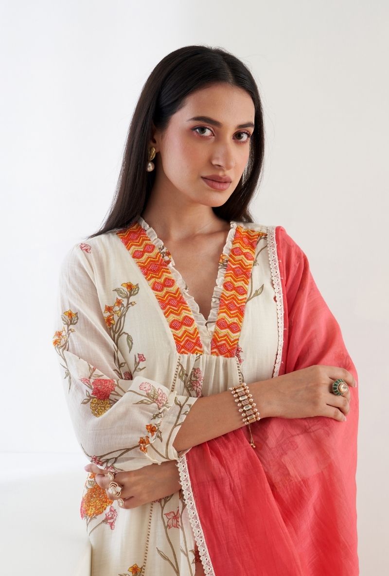 Ivory Floral Print Ruhi 2.0 Kurta Set