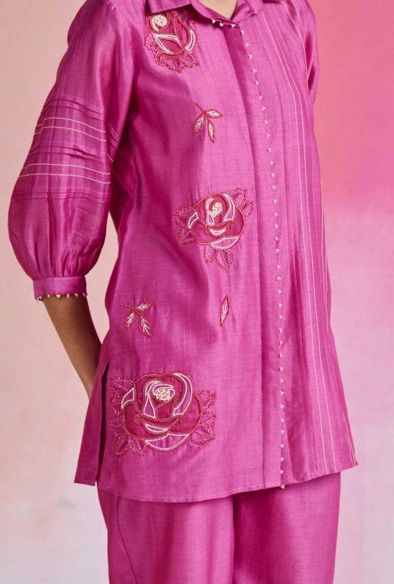 Magenta Pink Collared Amara Co-Ord Set