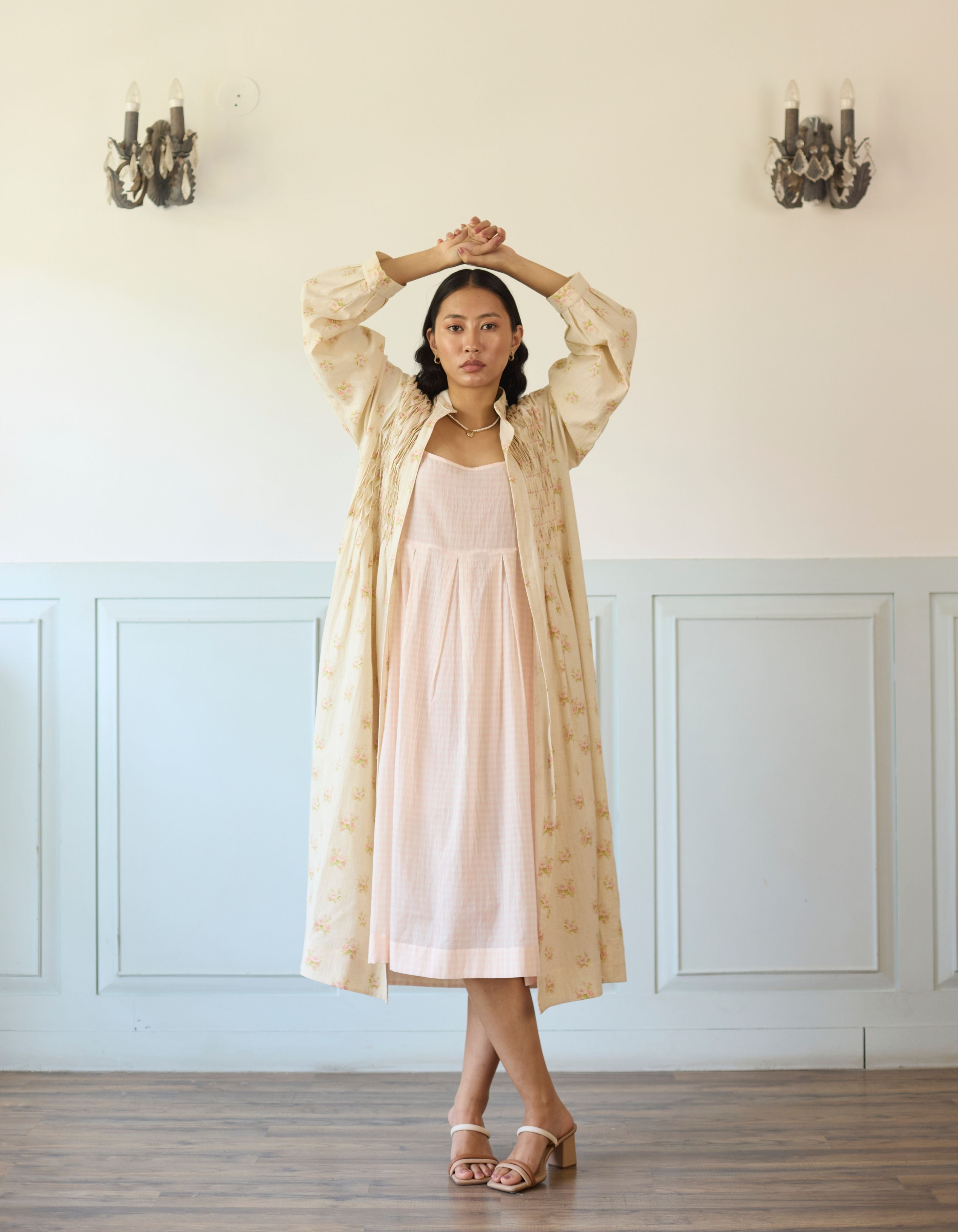 Ivory And Pink Hand Smocked Amelia Jacket Dress