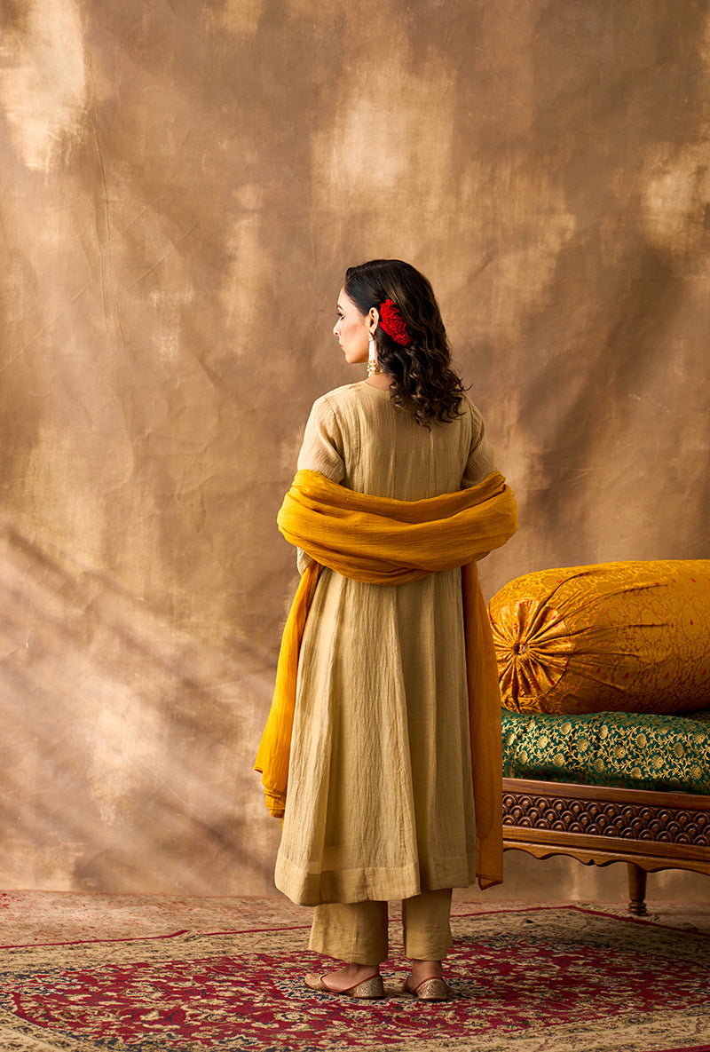 Beige Yellow Patch Khwaab Anarkali Set