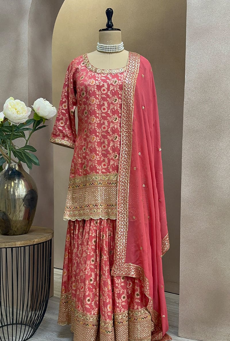 Coral Multi Banarsi Hoor Gharara Set