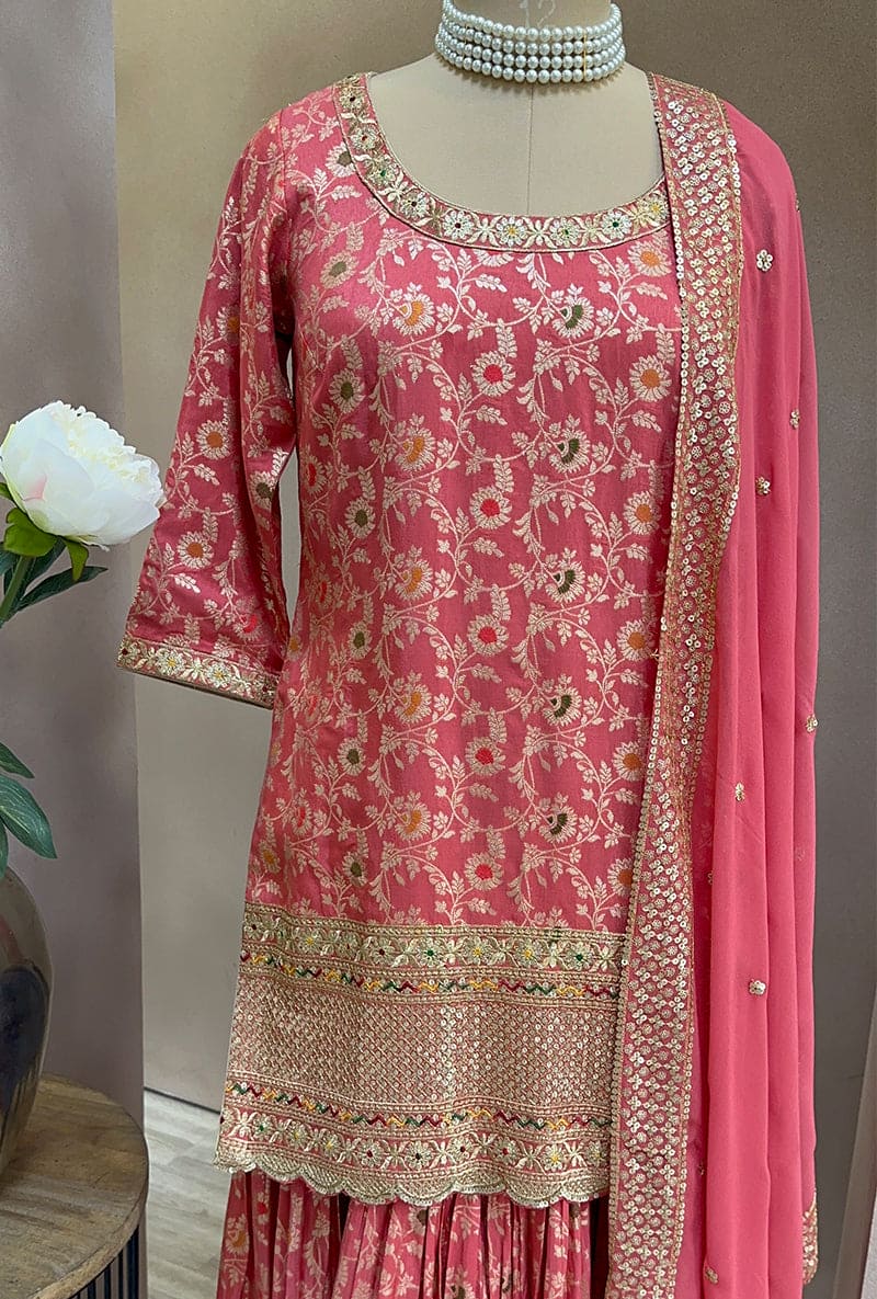 Coral Multi Banarsi Hoor Gharara Set