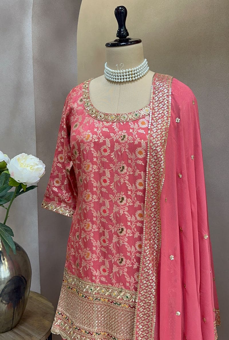 Coral Multi Banarsi Hoor Gharara Set