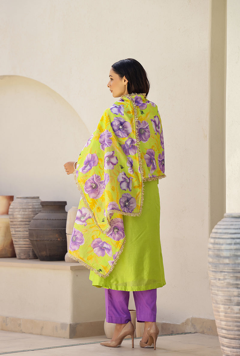Green And Purple Garden Printed A Line Magnolia Kurta Set