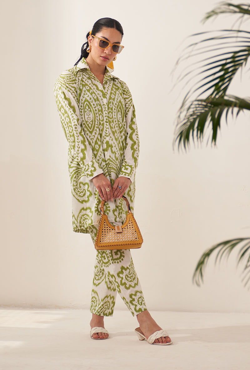 Green Ikat Collar Lovebirds Co-ord Set