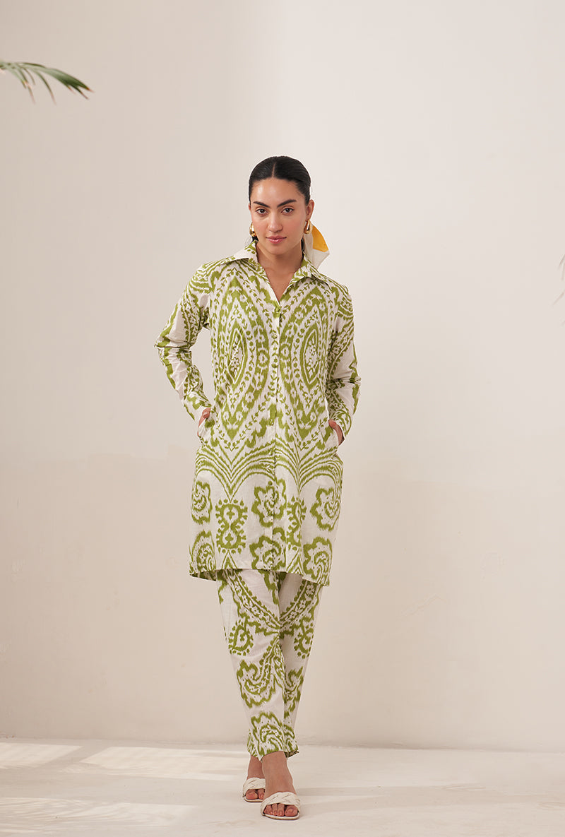 Green Ikat Collar Lovebirds Co-ord Set