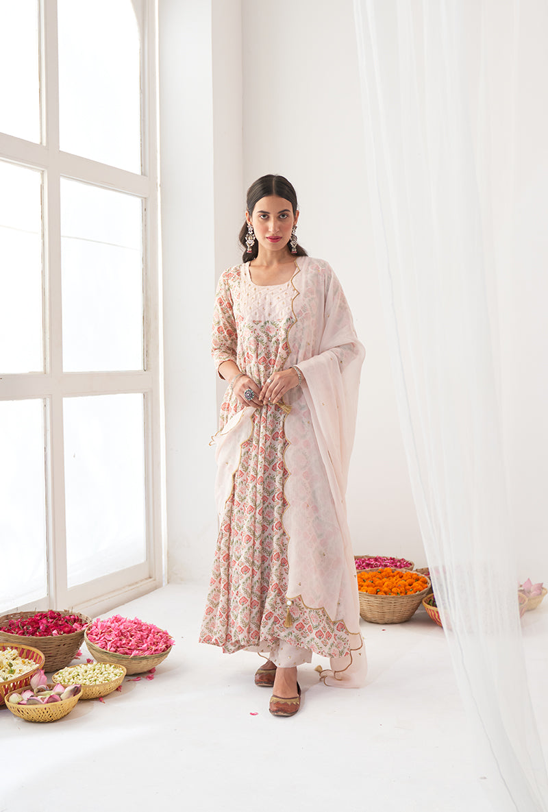 Ivory Digitally Printed Iris Anarkali Set
