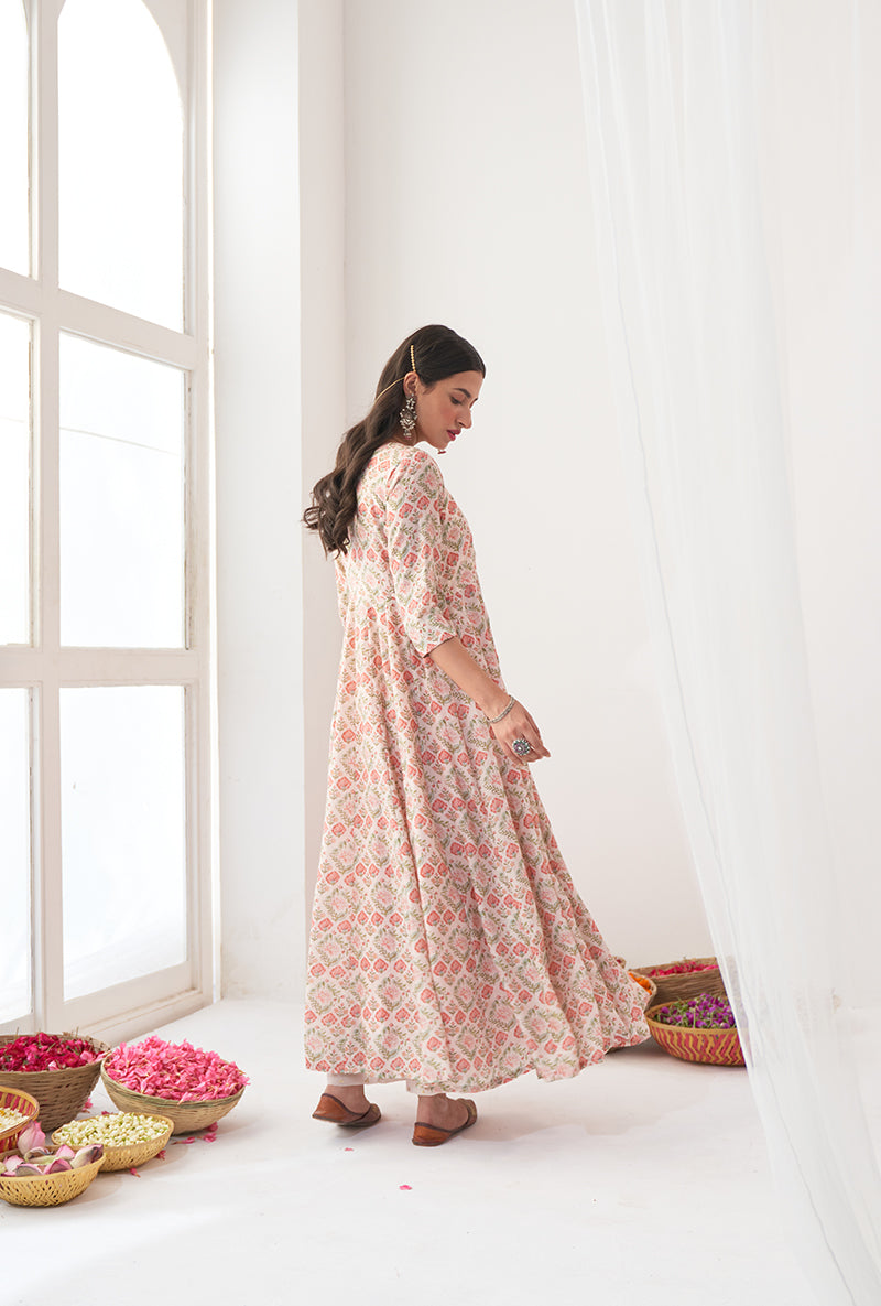 Ivory Digitally Printed Iris Anarkali Set