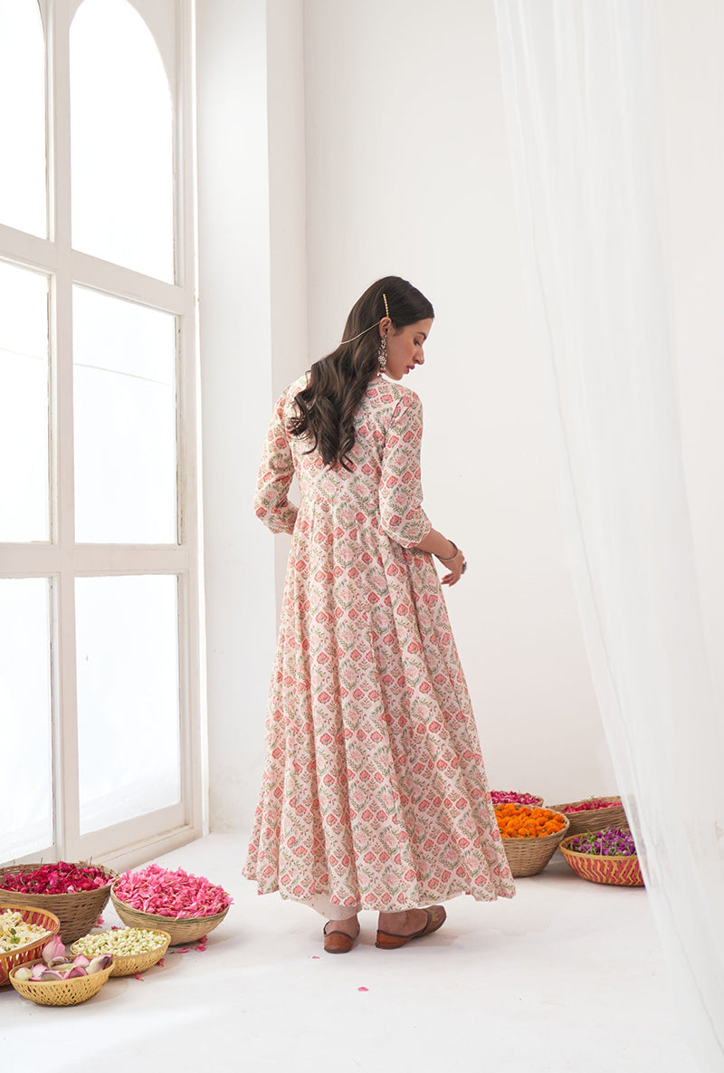 Ivory Digitally Printed Iris Anarkali Set