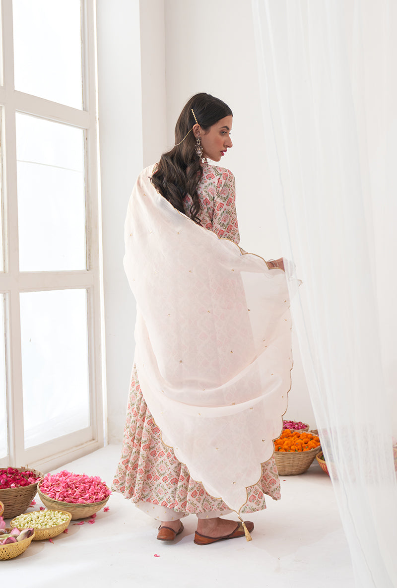 Ivory Digitally Printed Iris Anarkali Set