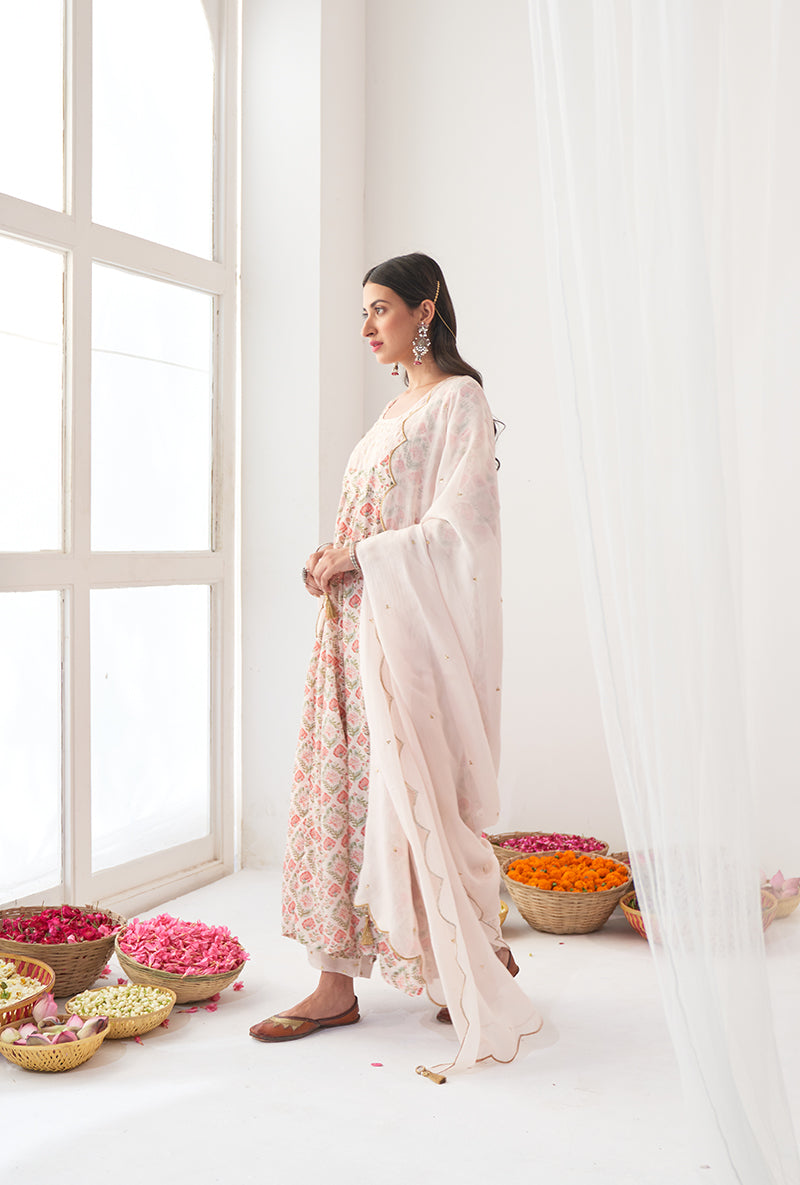 Ivory Digitally Printed Iris Anarkali Set