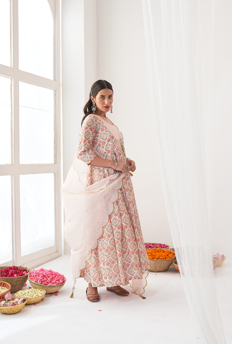 Ivory Digitally Printed Iris Anarkali Set