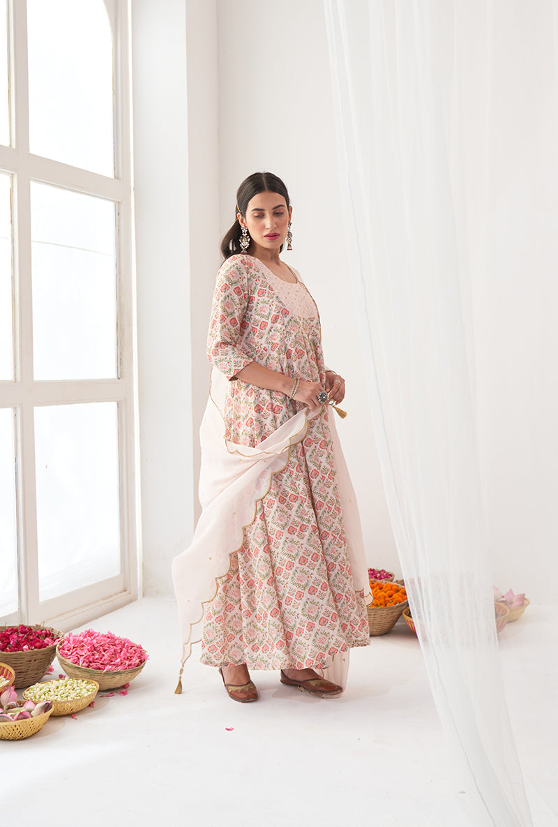 Ivory Digitally Printed Iris Anarkali Set