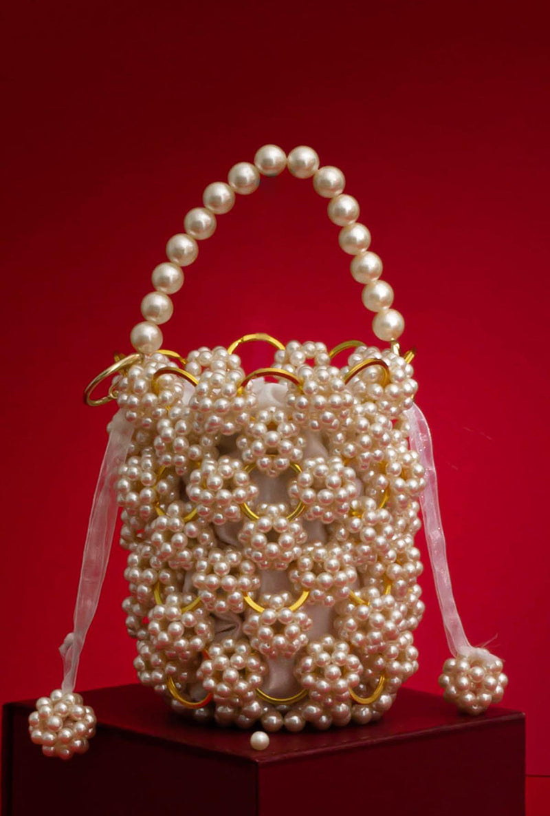 Leila Off-white Pearl Ring Bucket Bag
