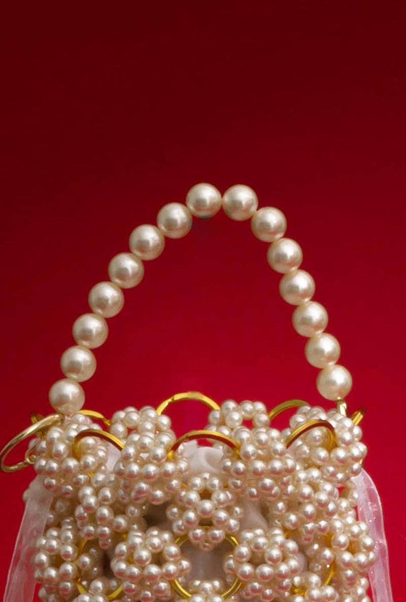Leila Off-white Pearl Ring Bucket Bag