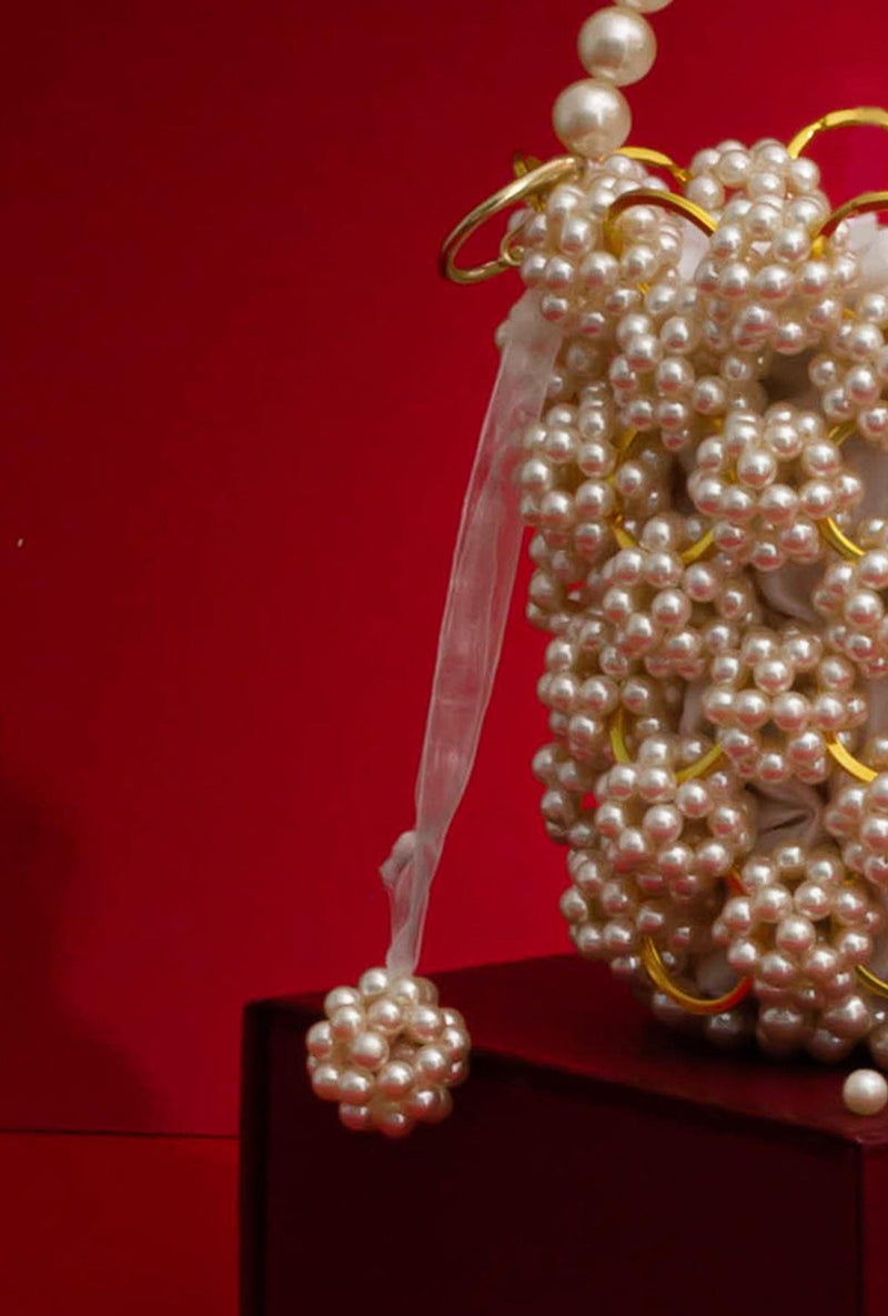 Leila Off-white Pearl Ring Bucket Bag