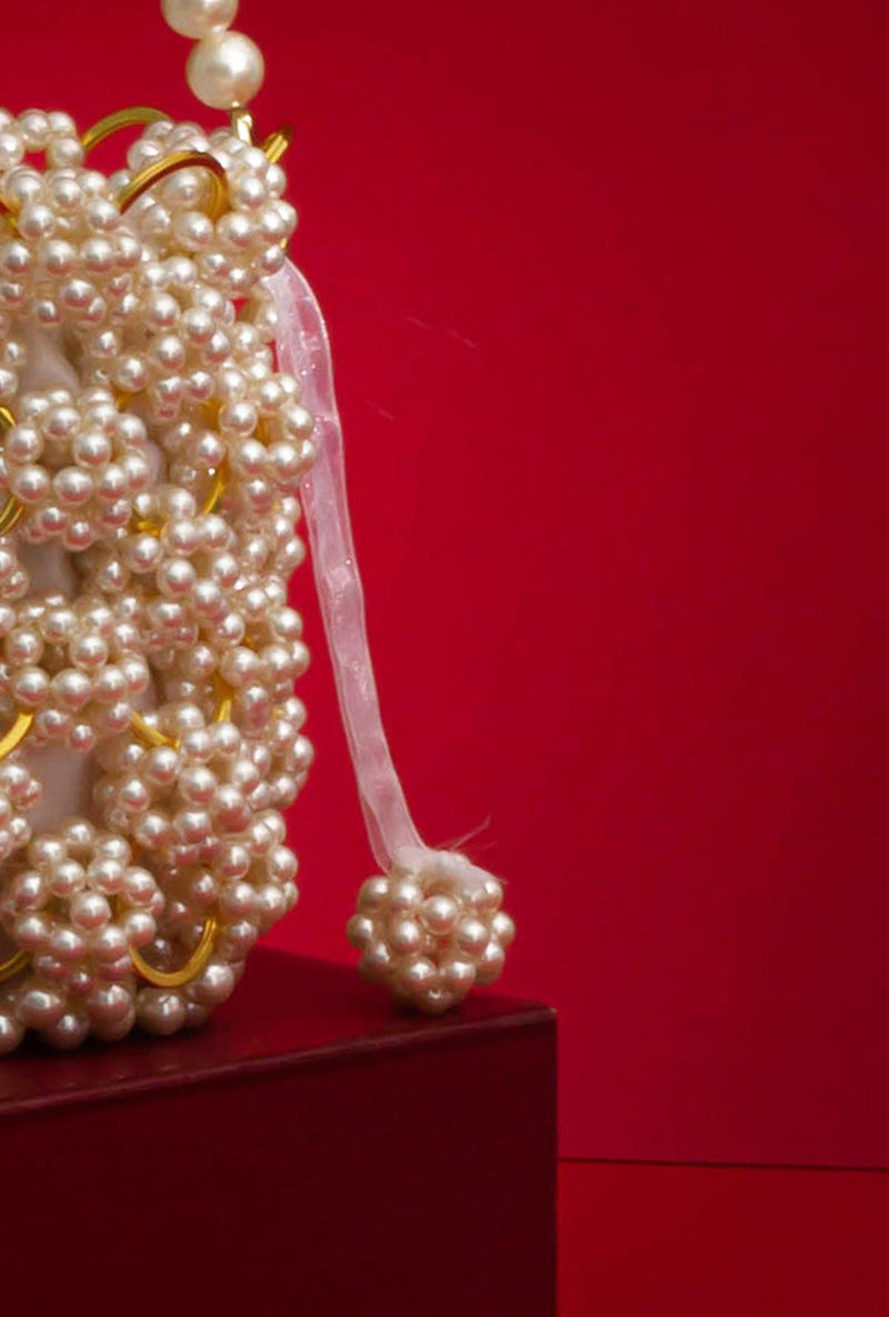 Leila Off-white Pearl Ring Bucket Bag