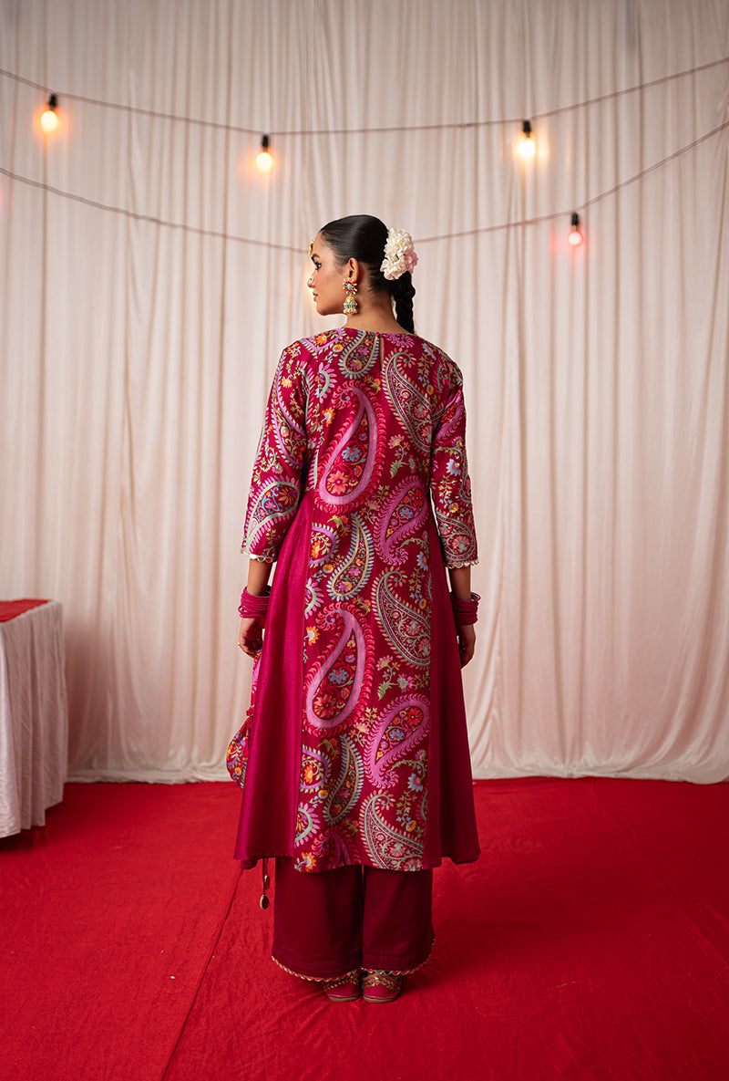 Maroon Embroidered Side Panel Kikli Kurta Set