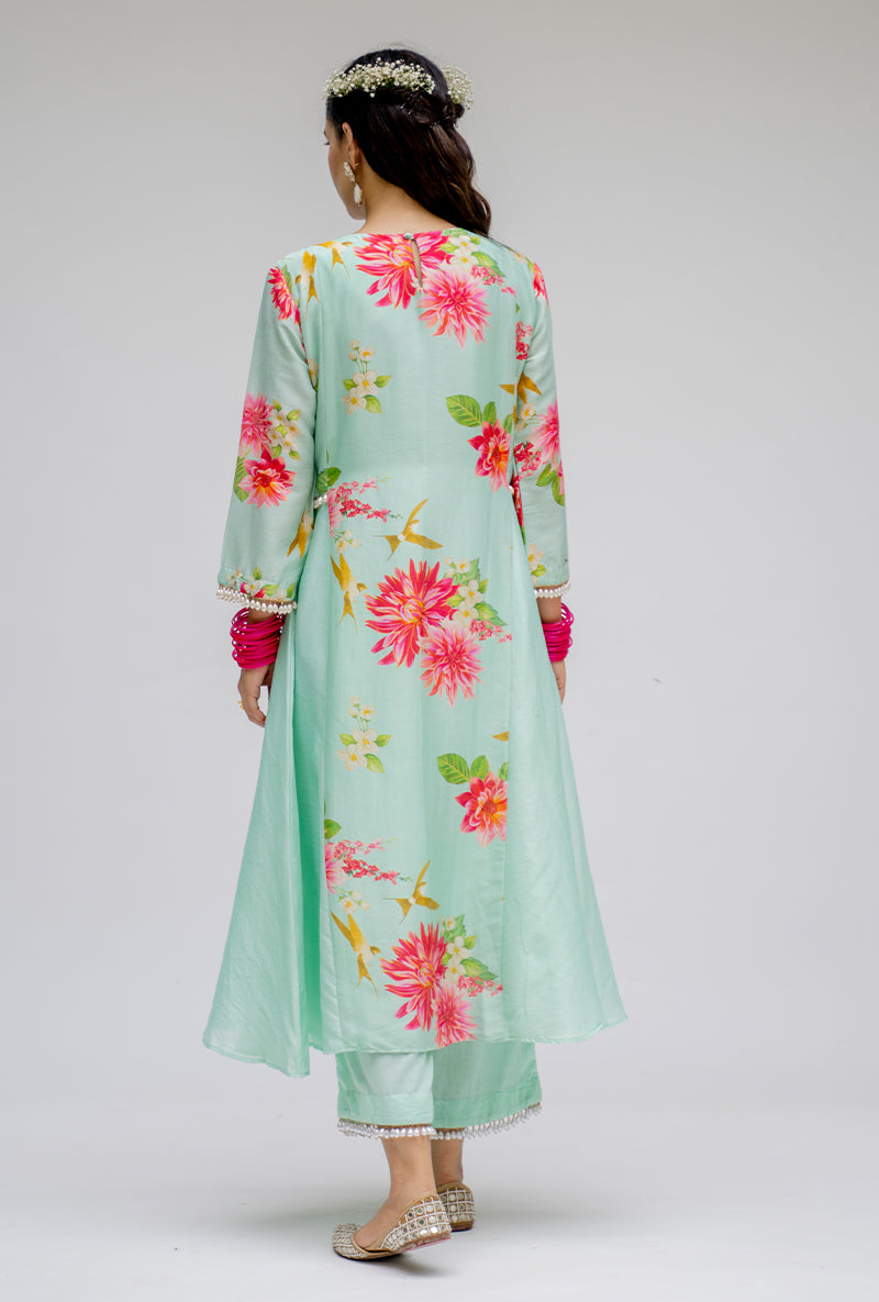 Mint Printed Side Panel Nyra Kurta Set
