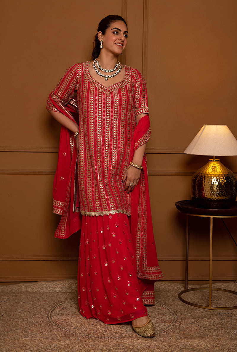 Pink Leaf Stripe Hoor 2.0 Gharara Set