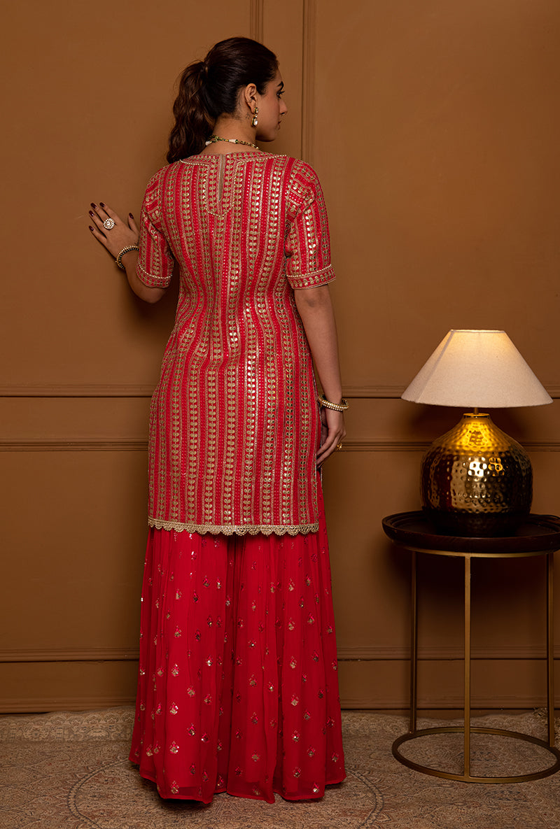 Pink Leaf Stripe Hoor 2.0 Gharara Set