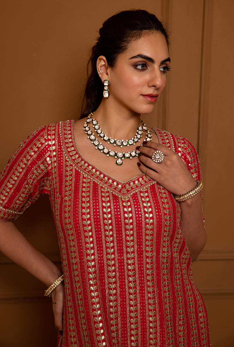 Pink Leaf Stripe Hoor 2.0 Gharara Set
