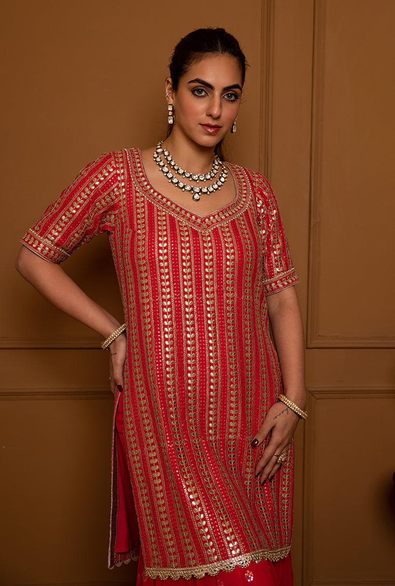 Pink Leaf Stripe Hoor 2.0 Gharara Set