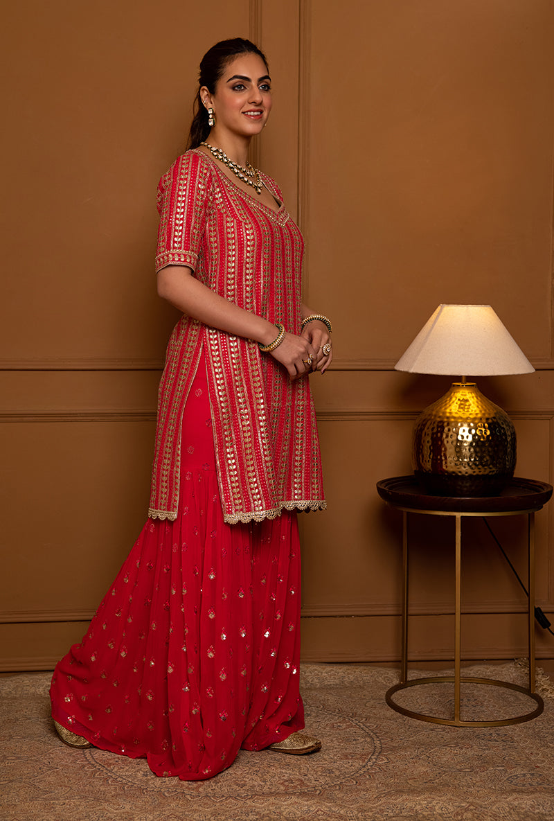 Pink Leaf Stripe Hoor 2.0 Gharara Set